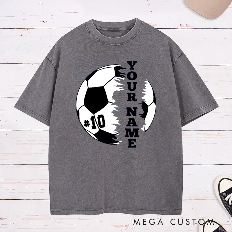 Personalized Dynamic Soccer  Washed T-Shirt with Custom Name and Number