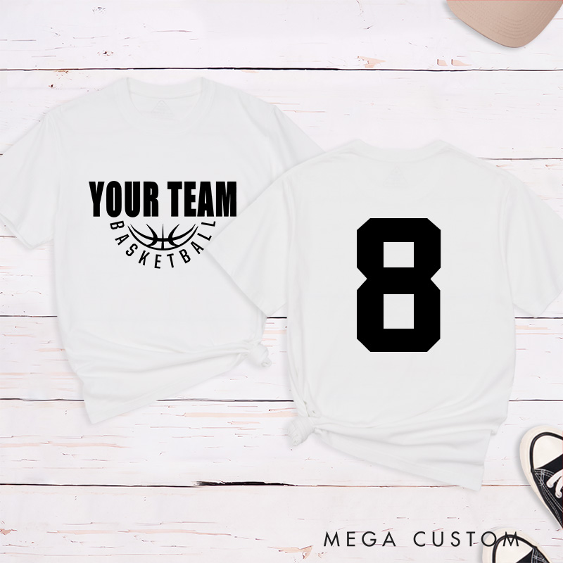 Personalized Basketball Jersey Style T Shirt with Custom Team Name on Front and Player Number on Back