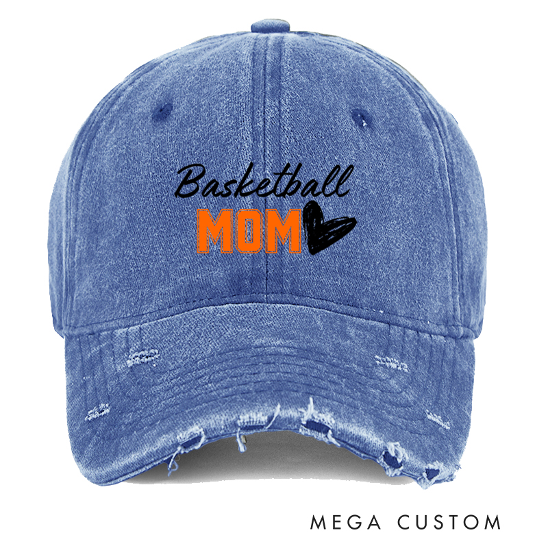 Personalized Basketball Distressed Cap with Customizable Title and Heart Design