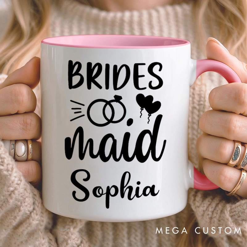 Personalized Bridesmaid with Ring and Heart Balloon Mug Maid of Honor Mug with Name Bachelorette Party Mug Bridesmaid Proposal Gift Bridal Shower Mug