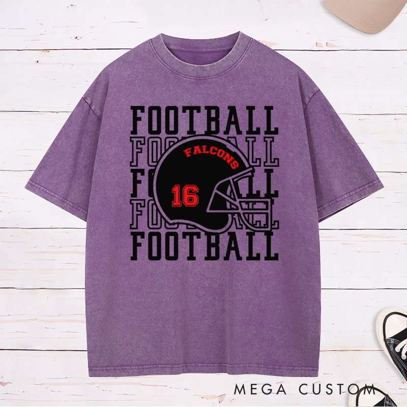 Personalized American Football Washed T-Shirts with Custom Your Team and Number-Football Fan Shirt
