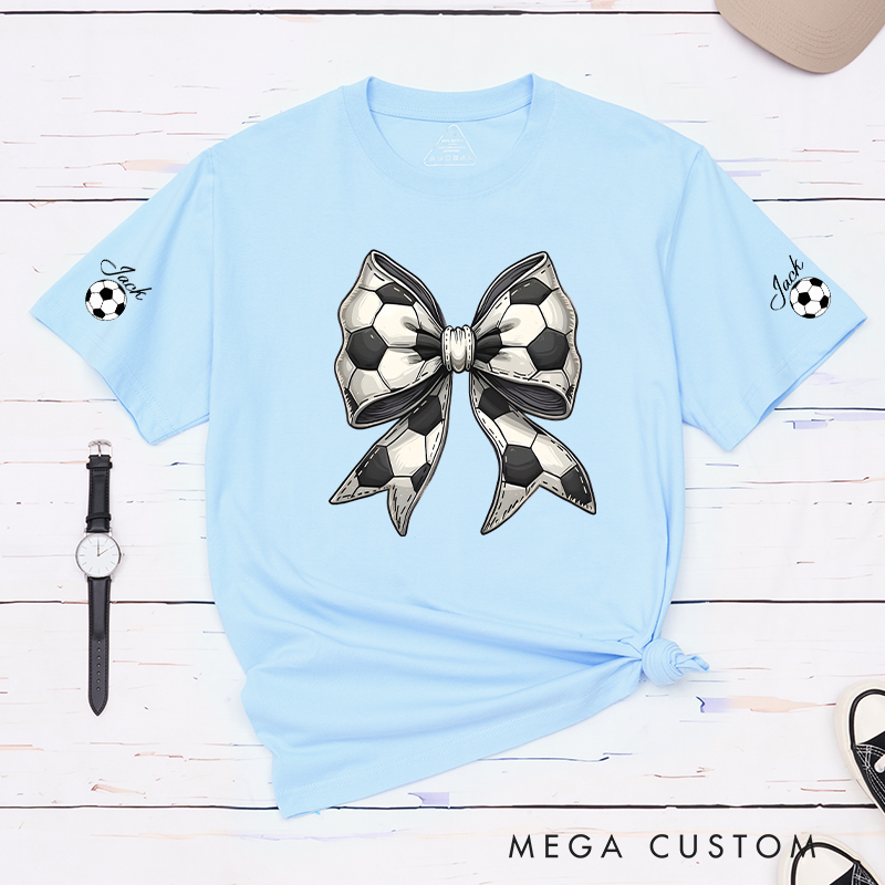 Personalized Soccer Shirt with Stylish Soccer Ball Bow and Custom Name