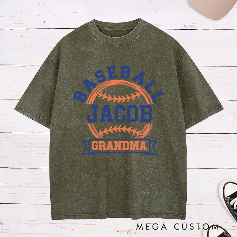 Personalized Baseball Washed T-Shirt Featuring Family Title and Player Name
