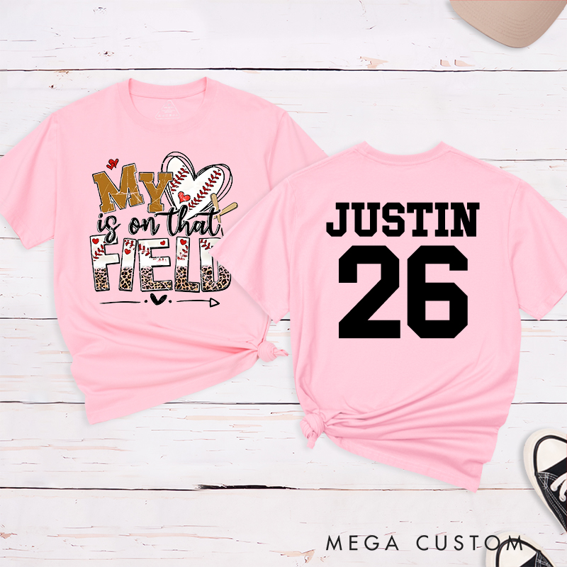 Personalized "My Heart is on That Field" Baseball T-Shirt with Custom Name and Number