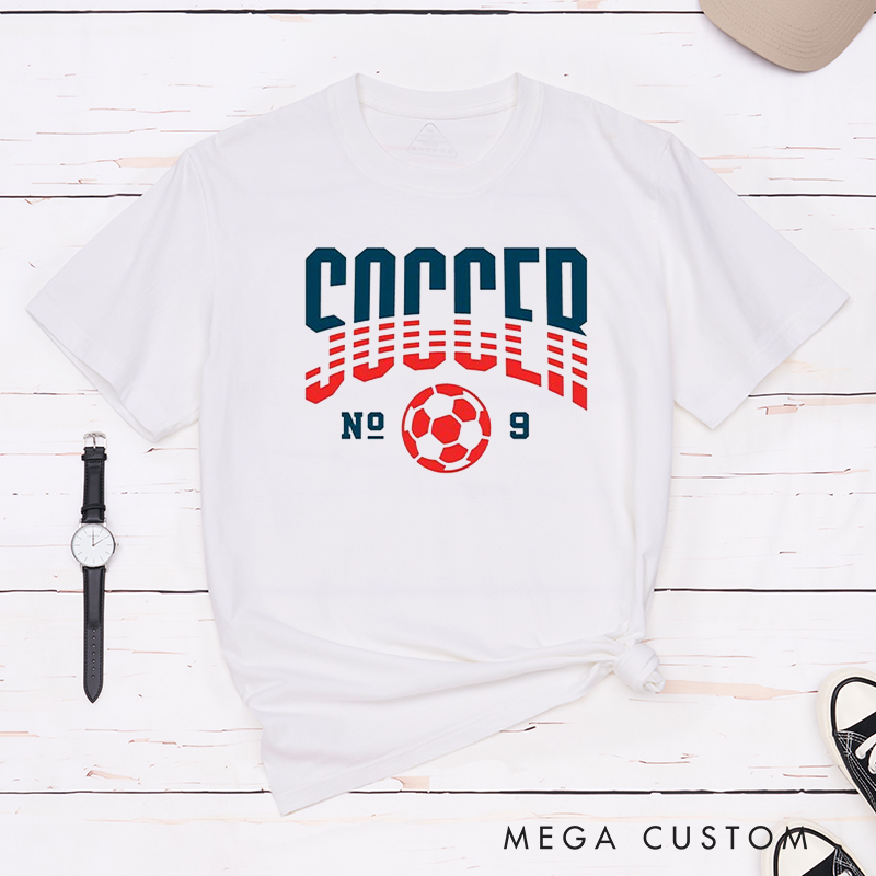 Personalized Soccer T-Shirt with Dynamic Striped Graphic and Custom Team Name and Number