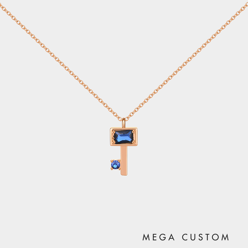 Personalized Sterling Silver Key Necklace – Custom Engraved Name with Birthstone Pendant