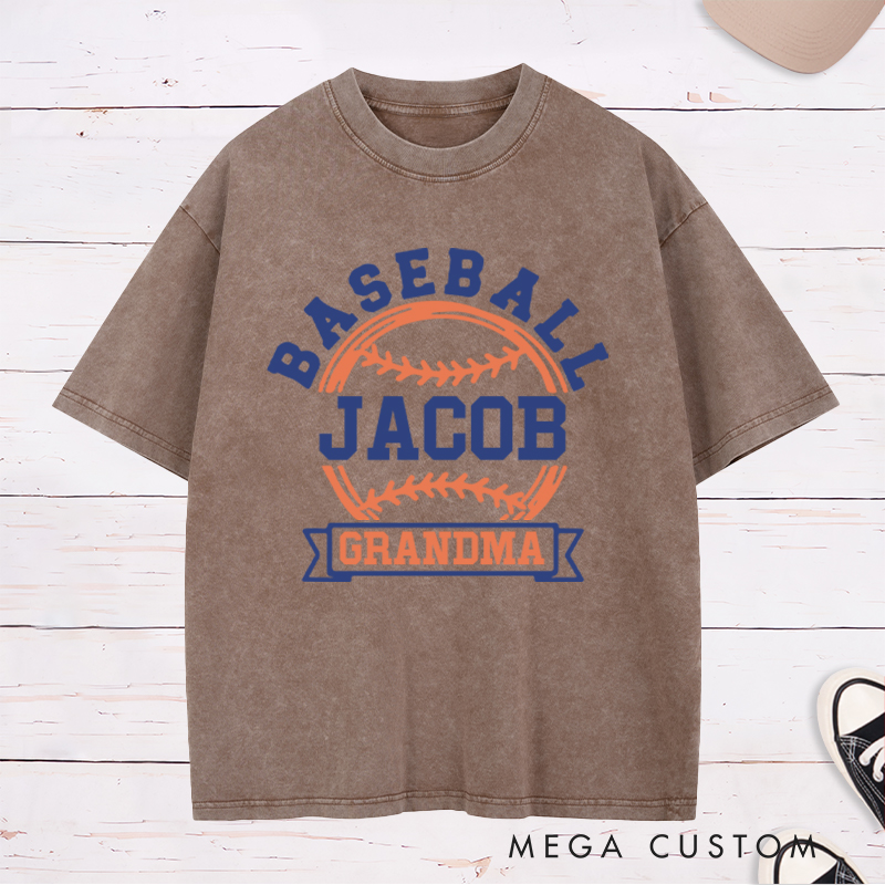 Personalized Baseball Washed T-Shirt Featuring Family Title and Player Name