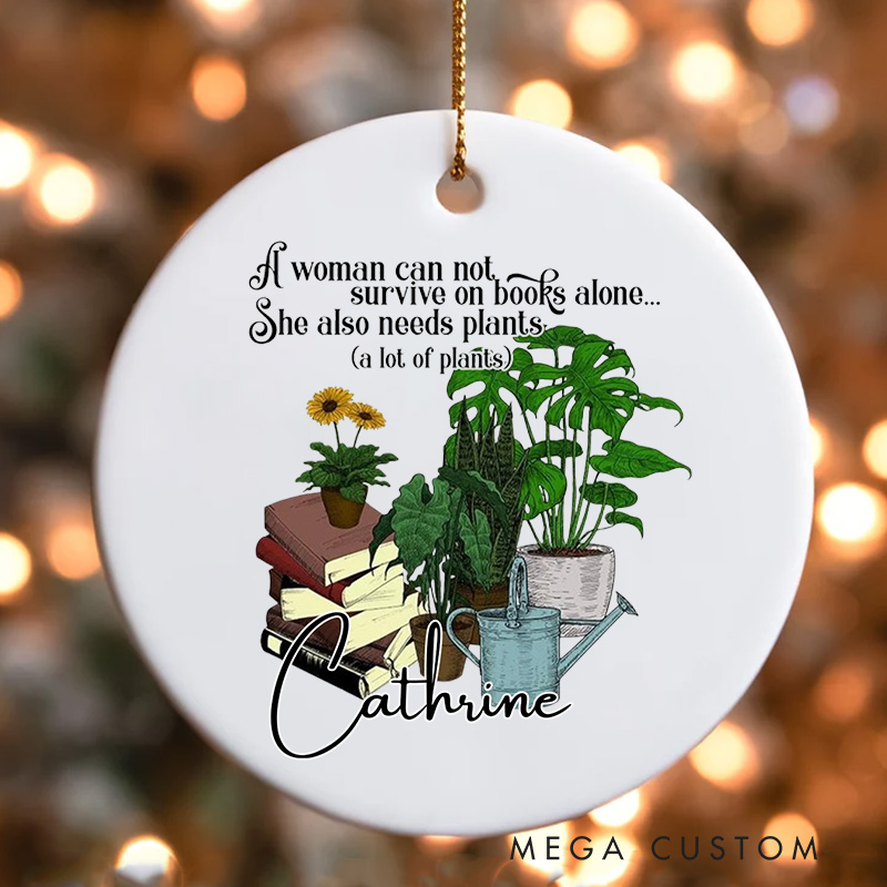 Personalized Books and Plants Christmas Ornament Book Lover Ornament Holiday Decor for Book Lovers Gift Bookish Gift Librarian Gift