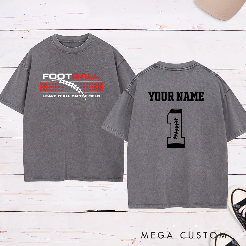 Personalized American Football and Rugby Washed T-Shirts with Custom Name and Numbers for Leave It All on the Field