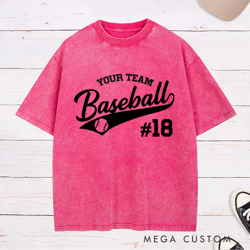 Personalized Baseball Washed T-Shirt with Custom Name and Stylish Sports Design