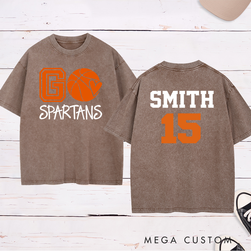 Personalized Washed T-Shirt Design Featuring Glitter Graphic with Customizable Team Name, Custom Name, and Number for a Bold and Unique Team Spirit Look