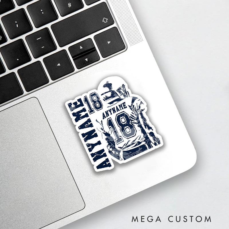 Personalized American Football Player Sport Sticker with Custom Name and Number on the Player Back