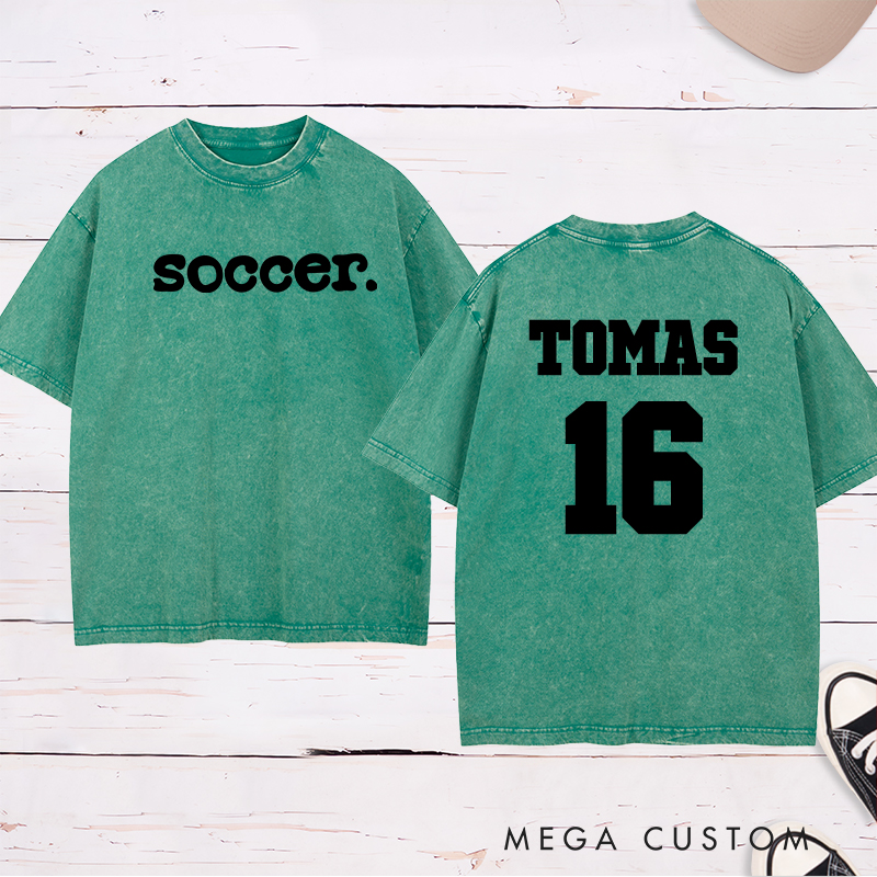 Personalized Minimalist Soccer Washed T-Shirt with Custom Name and Number