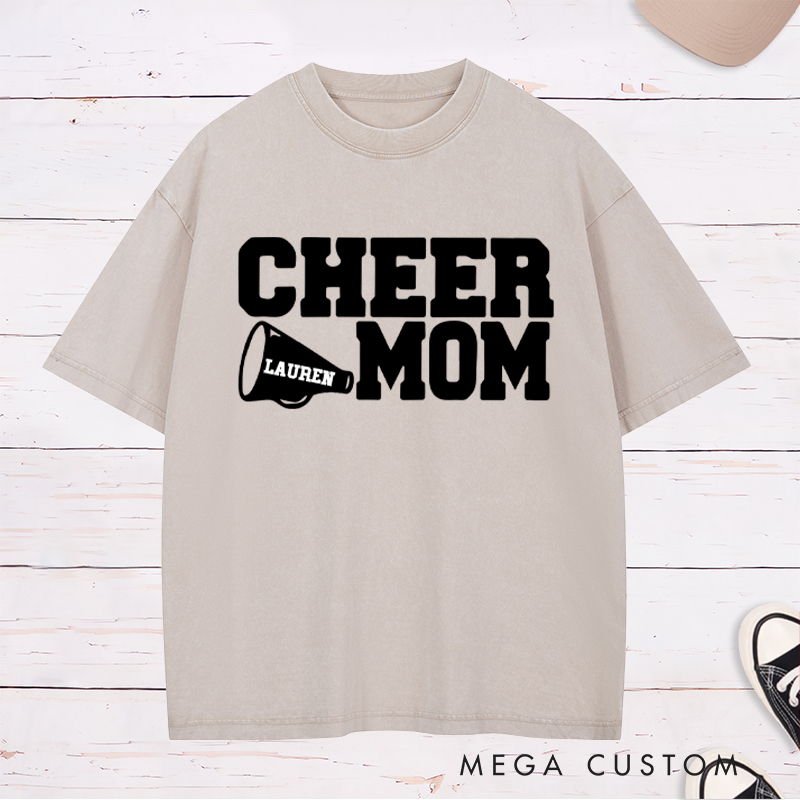 Personalized Cheer Mom Washed T-Shirt with Custom Name