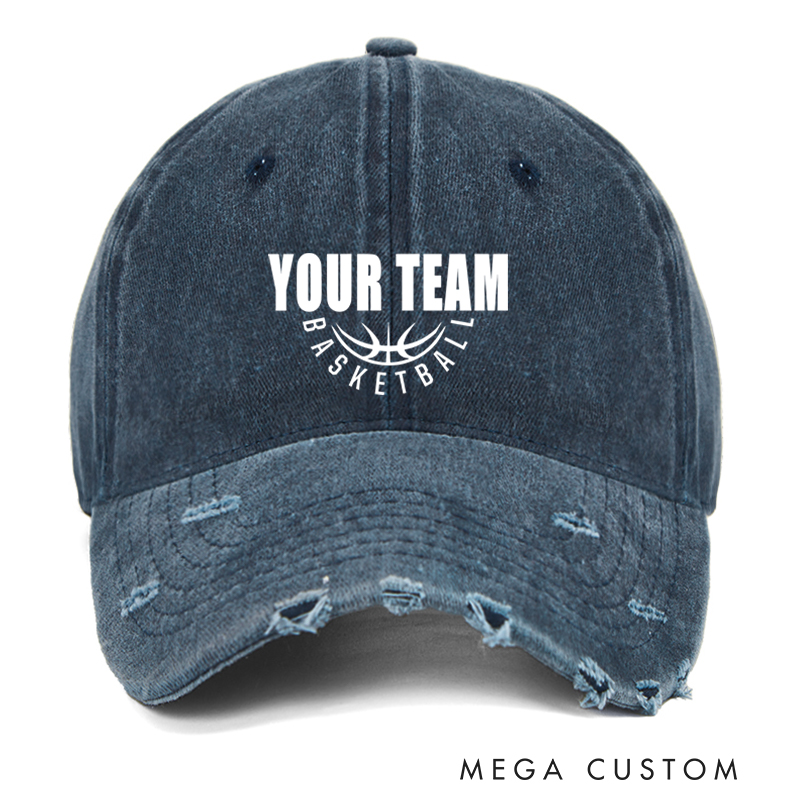 Personalized Basketball Team Distressed Cap with Customizable Team Name Design