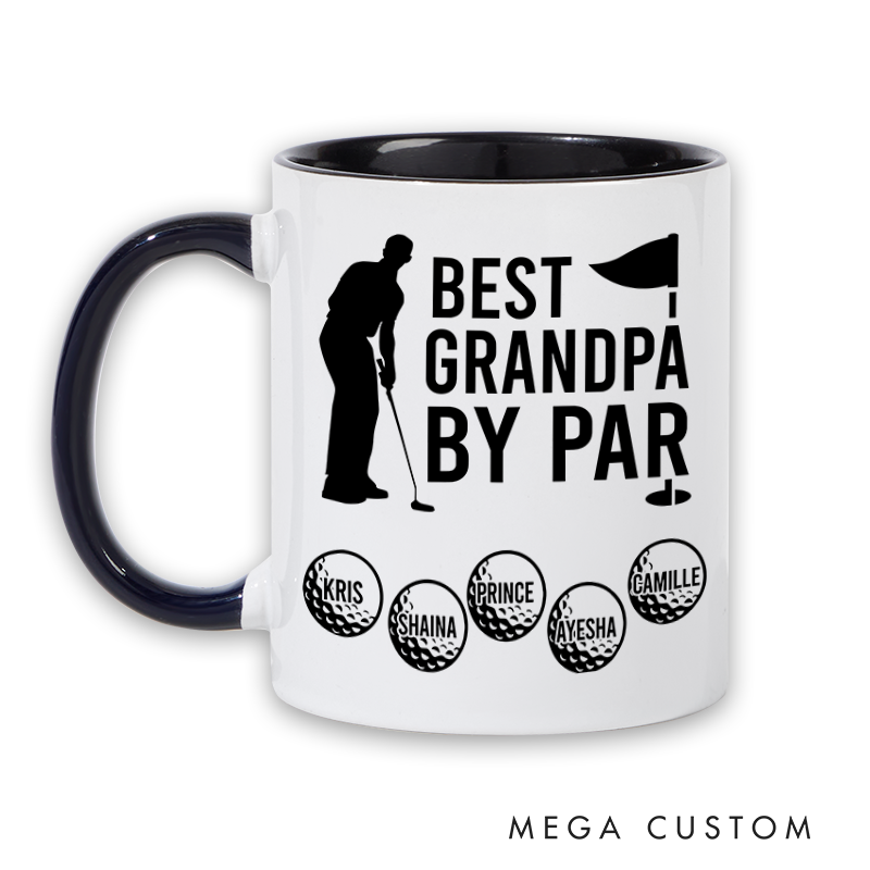 Personalized Golf Mug with "Best Grandpa By Par" Design Featuring Custom Names Thoughtful and Unique Gift for Golf Enthusiasts and Special Occasions