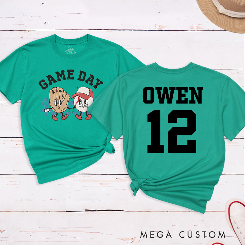 Personalized Cartoon Baseball T-Shirt with Custom Name and Number  