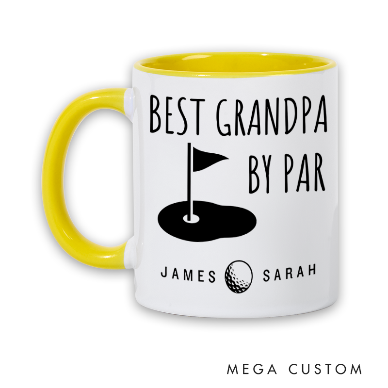Personalized Golf Mug with "Best Grandpa By Par" Design and Custom Names Thoughtful Gift for Golf Enthusiasts