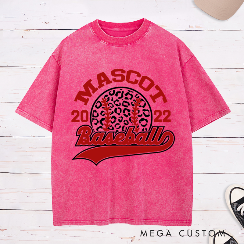 Personalized Team Baseball Washed T-Shirt Custom Name, Year and Trendy Leopard Design