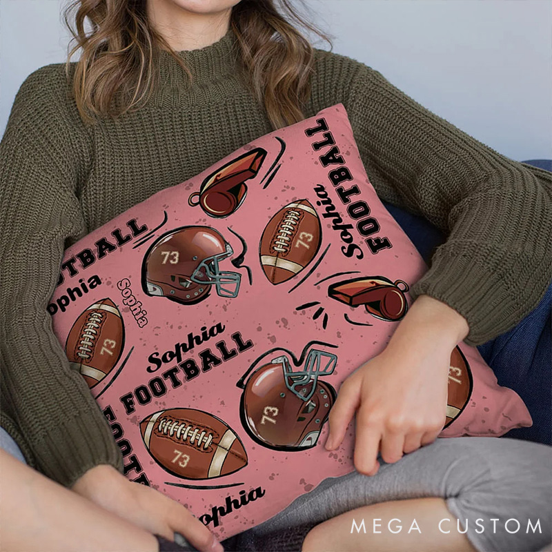 Personalized American Football Throw Pillow with Custom Name, Jersey Number, and Unique Design