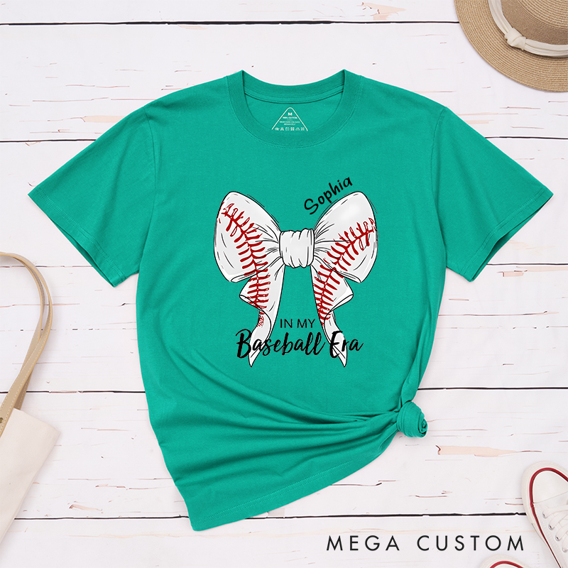 Personalized Baseball Era T-Shirt with Custom Name and Bow Design