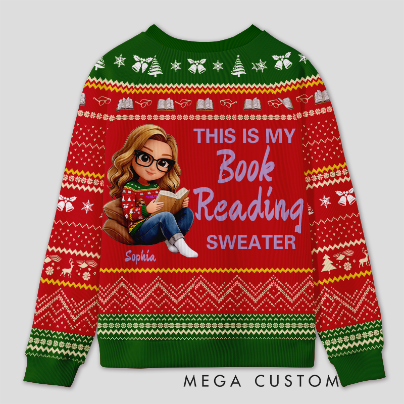 Personalized Bookworm Exclusive Reading Time Ugly Sweater Holiday Gift for Book Lovers