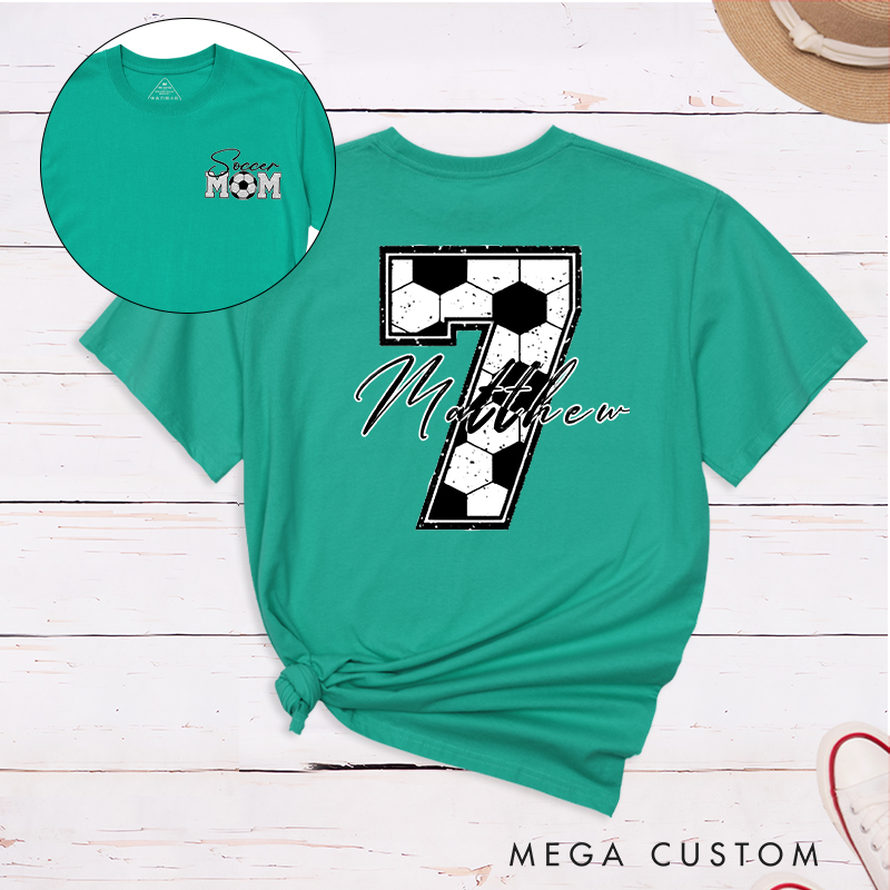 Personalized Soccer Mom T-Shirt with Custom Name and Number Design