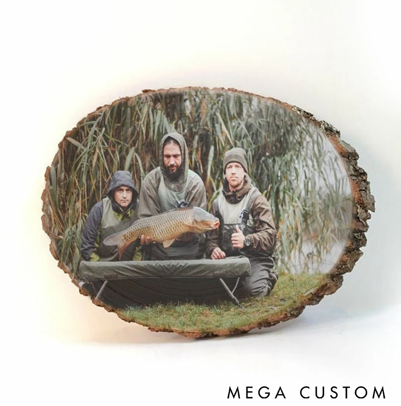Personalized Fishing Photo Table Decor Natural Wood Decor for Fishing Memories Perfect Gift for Anglers and Nature Lovers