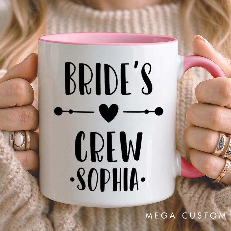 Personalized Bride’s Crew with Heart Mug Bridesmaid Name Mug Maid of Honor Mug Bachelorette Party Mug Bridesmaid Proposal Gift Bridal Shower Mug
