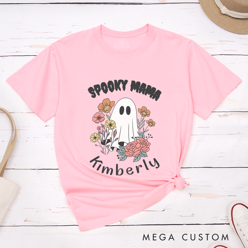 Personalized Halloween Spooky Mama and Spooky Dad Matching Couple T-Shirt