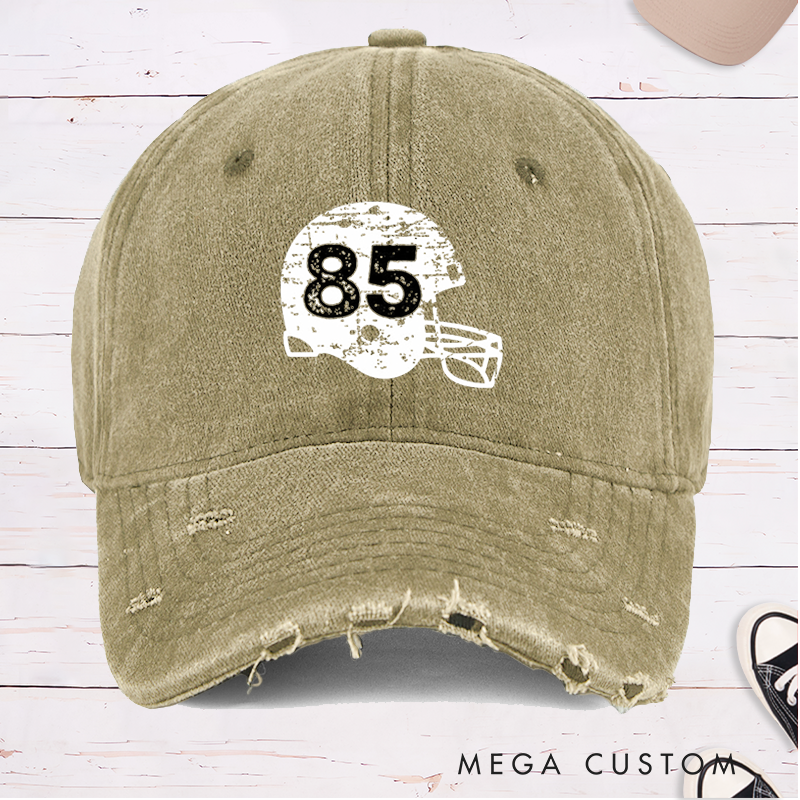 Personalized American Football Vintage Helmet Cap with Custom Number