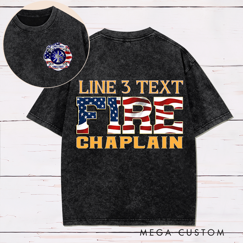 Personalized Fire Chaplain Washed T-Shirt with Patriotic Flag Design Gift for Firefighters