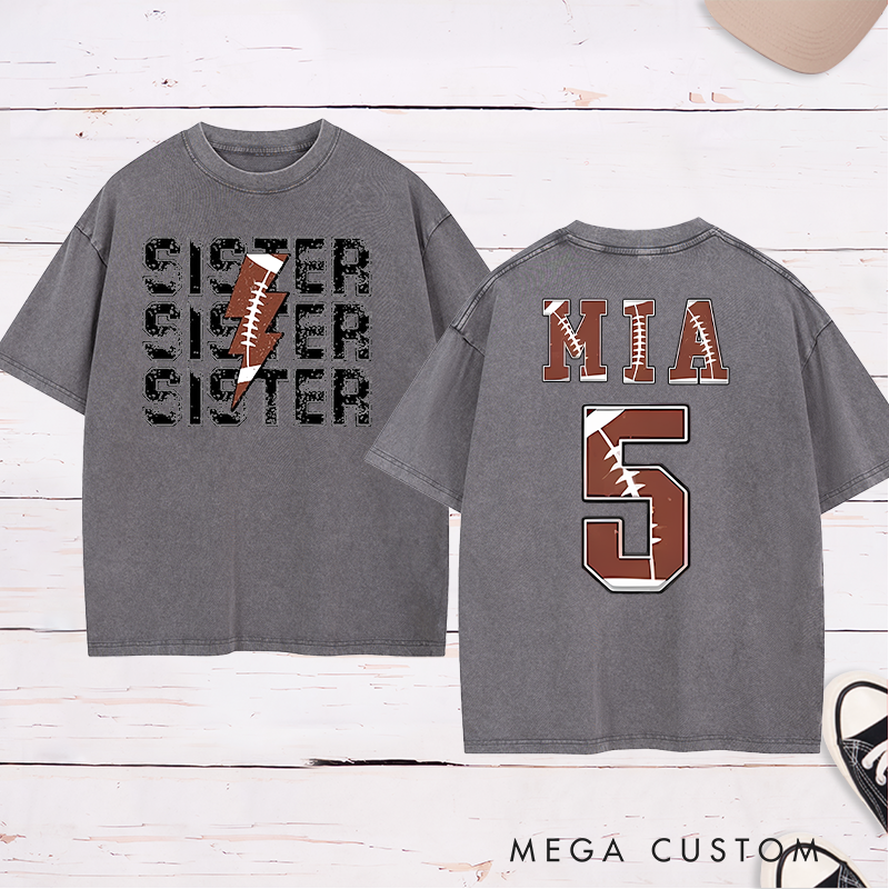 Personalized American Football and Rugby Sister Washed T-Shirts with Custom Name and Number