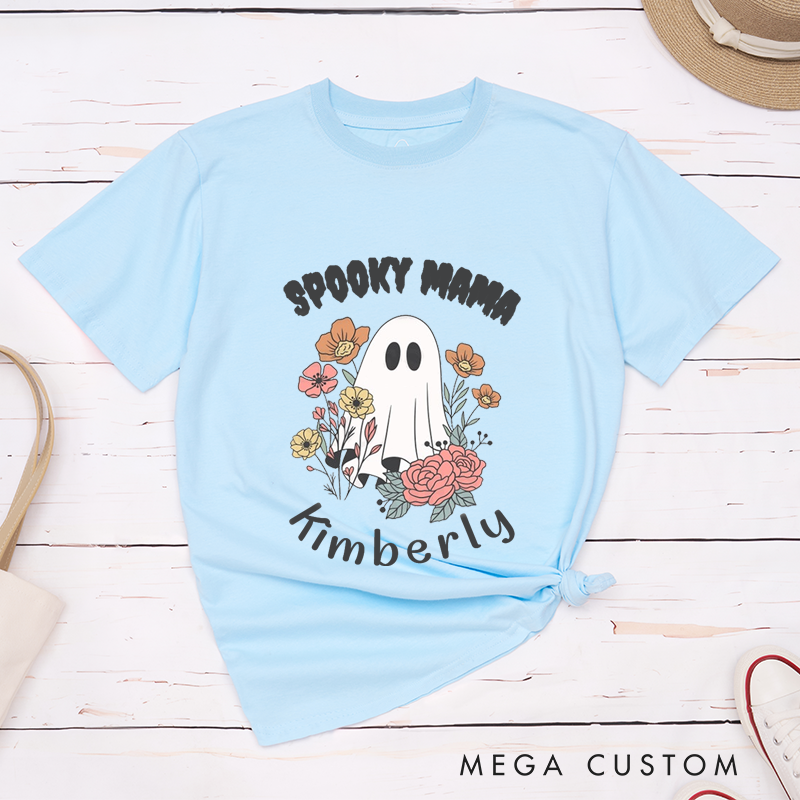 Personalized Halloween Spooky Mama and Spooky Dad Matching Couple T-Shirt