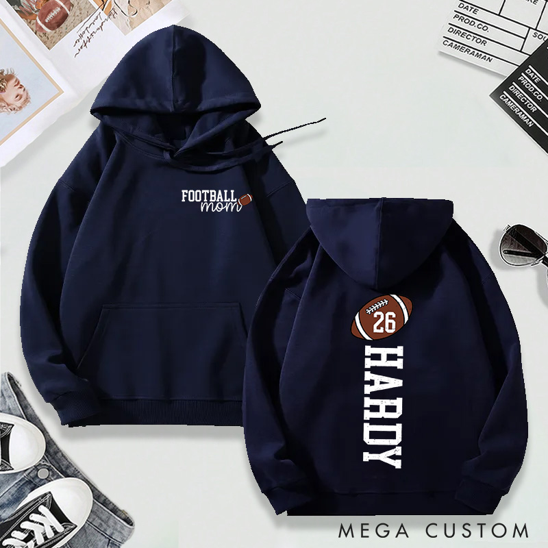 Personalized Football Mom Hoodie with Custom Name and Number Design