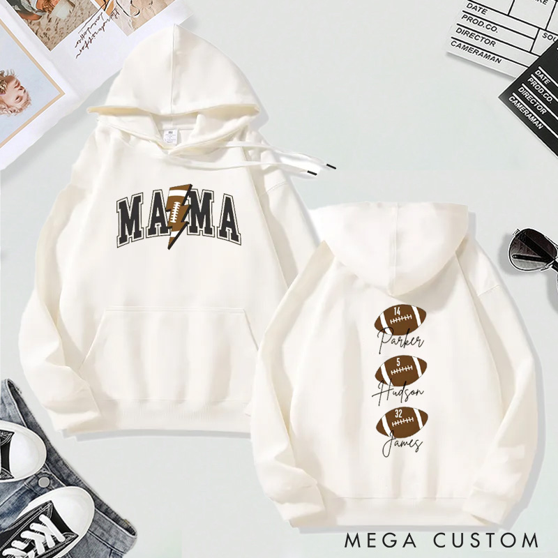 Personalized "Mama" Football Hoodie with Custom Names and Numbers Design
