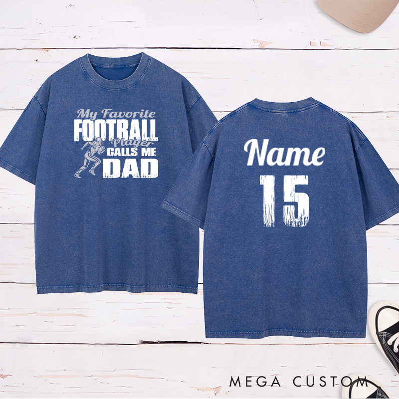 Personalized American Football Washed T-Shirts Featuring Custom Number and Name - My favorite football player calls me "Your Title"