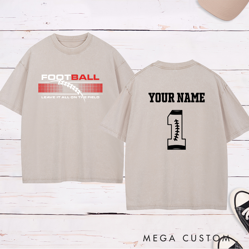 Personalized American Football and Rugby Washed T-Shirts with Custom Name and Numbers for Leave It All on the Field