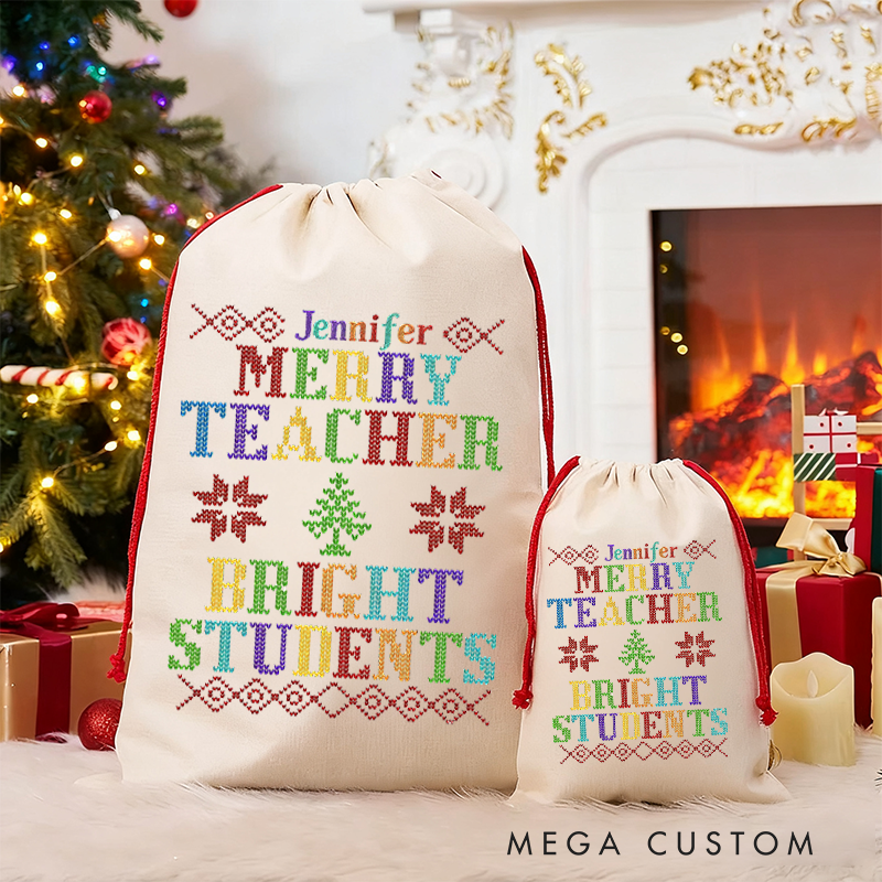 Personalized Teacher Christmas Gift Sack Merry Teacher Design Santa Bag