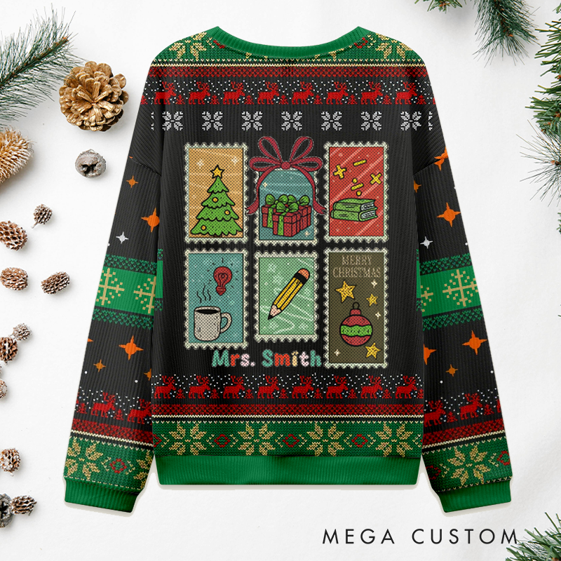 Personalized Teacher Christmas Ugly Sweater Merry Christmas Design Sweater Appreciation Gift for Teachers