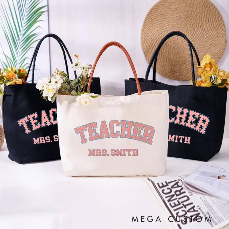 Personalized Teacher Canvas Tote Bag Stylish Teacher Design Appreciation Gift for Teachers