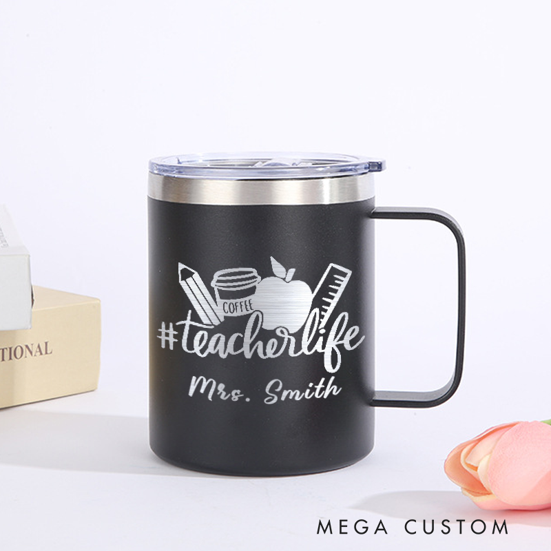 Personalized Teacher Laser Engraved Coffee Mug Custom Teacher Life Design Coffee Mugs Insulated Stainless Steel Mugs Creative Teacher Gift
