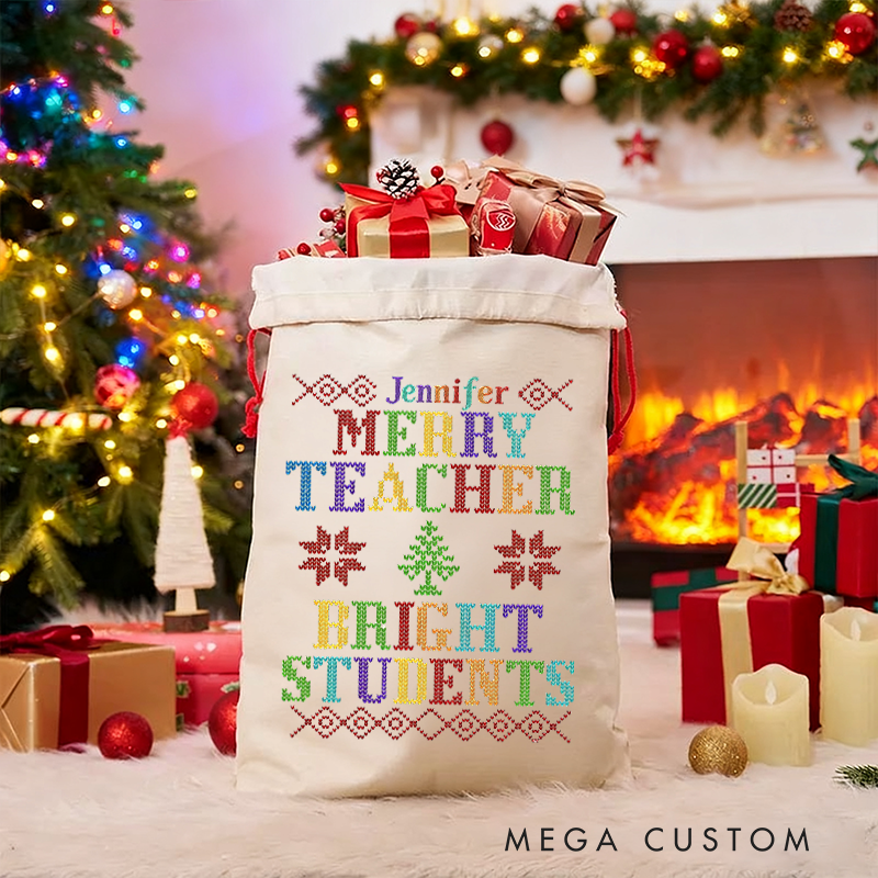 Personalized Teacher Christmas Gift Sack Merry Teacher Design Santa Bag