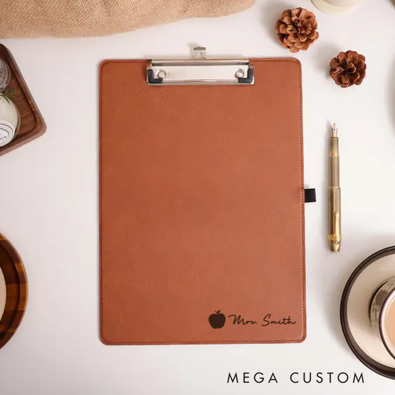 Personalized Double-Sided Leather Clipboard for Teachers Checkerboard Apple Design Clipboard Stylish and Practical Gift for Teachers