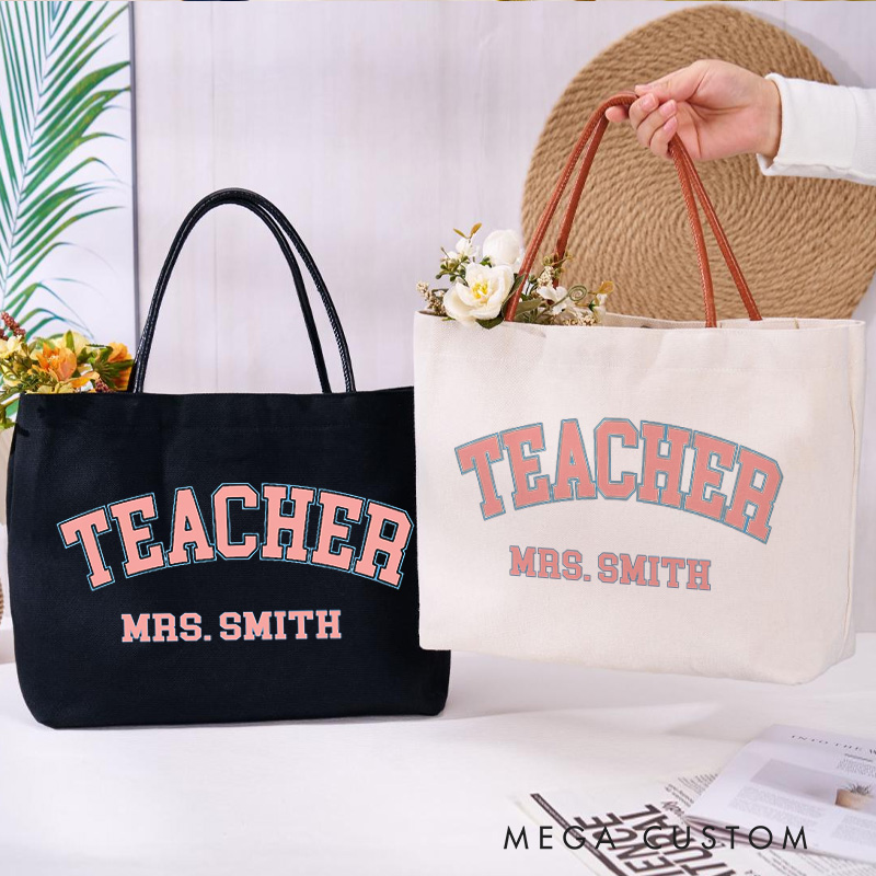 Personalized Teacher Canvas Tote Bag Stylish Teacher Design Appreciation Gift for Teachers