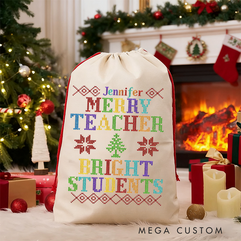Personalized Teacher Christmas Gift Sack Merry Teacher Design Santa Bag