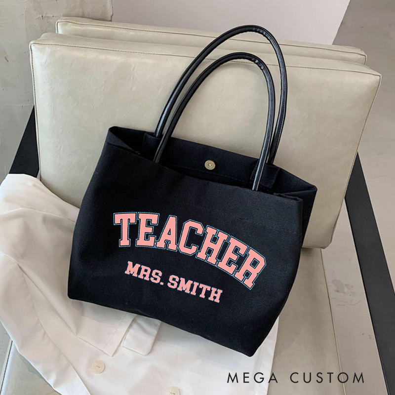 Personalized Teacher Canvas Tote Bag Stylish Teacher Design Appreciation Gift for Teachers