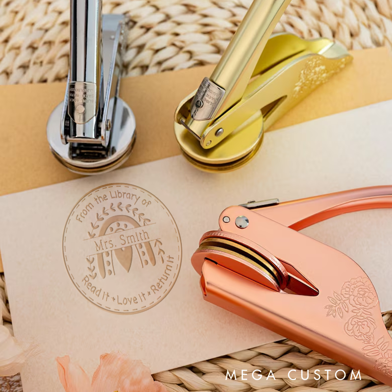 Personalized Teacher Book Embosser Stamp with Rainbow Design Thoughtful Gift for Teachers