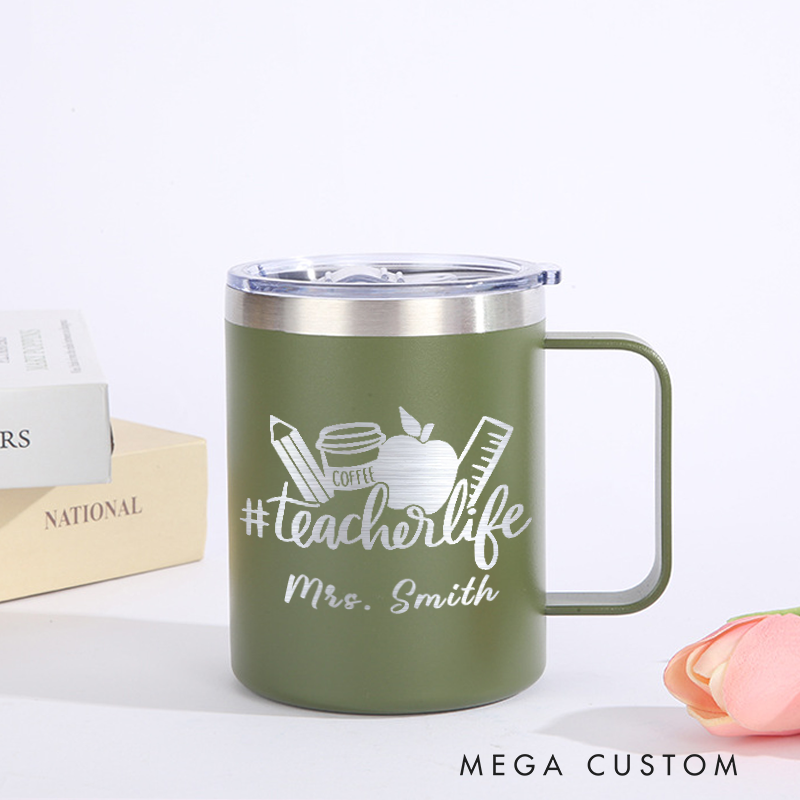 Personalized Teacher Laser Engraved Coffee Mug Custom Teacher Life Design Coffee Mugs Insulated Stainless Steel Mugs Creative Teacher Gift