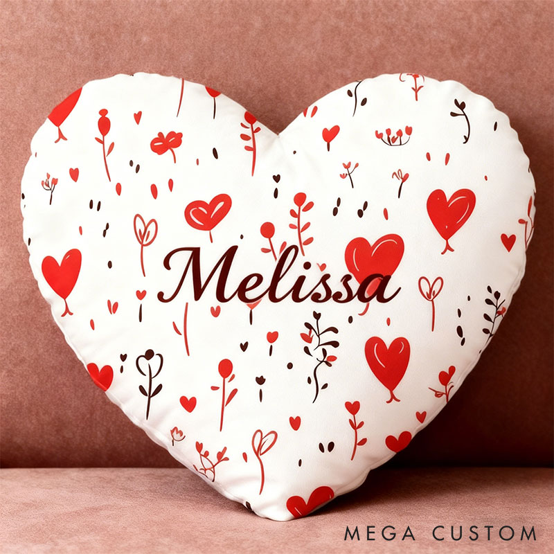 Personalized Heart Shape Flower Design Custom Names Couple Home Pillow Romantic Valentine's Day Gift for Girlfriend for Wife for Flower Girl